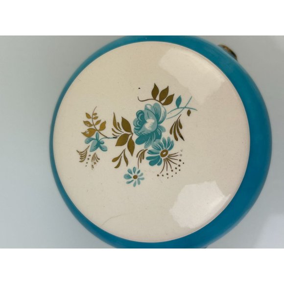 Vintage Ceramic Footed Trinket Box w/ Lid, Blue Floral PH Signed Mid-Century - Picture 6 of 13